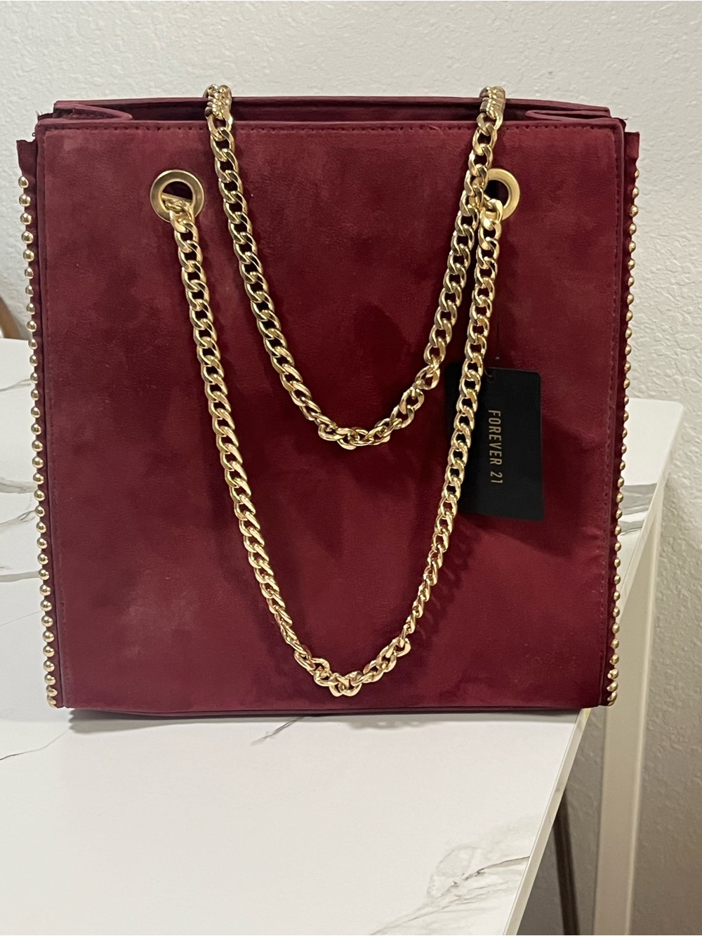Forever 21 Wine Suede Chain-Handle Shoulder Bag